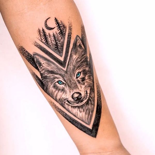 Tattoo sói cánh tay đẹp chất