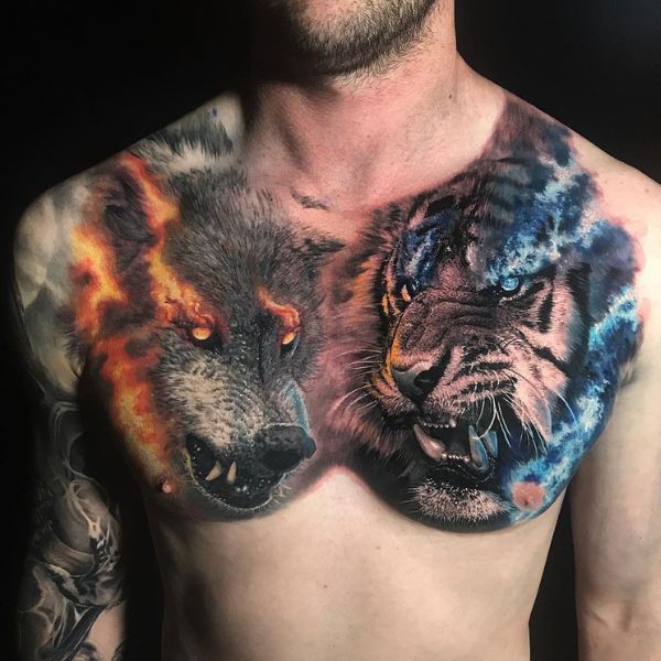 Tattoo sói và hổ