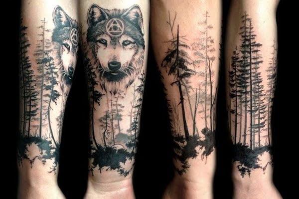 sói và rừng thông tattoo ý nghĩa