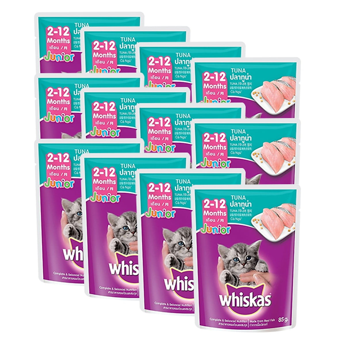 Pate Whiskas dạng sốt Cá ngừ cho Mèo con 80g (12 gói) MoAnPetShop.com